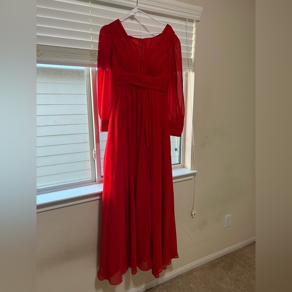 Long Sleeve Bridesmaid Dresses for Women Chiffon evening Dress with Slit - Picture 4 of 10